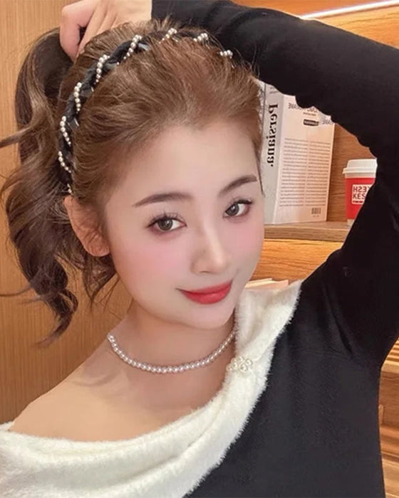 Bandeau Vintage Haut Crâne Perle Artificielle