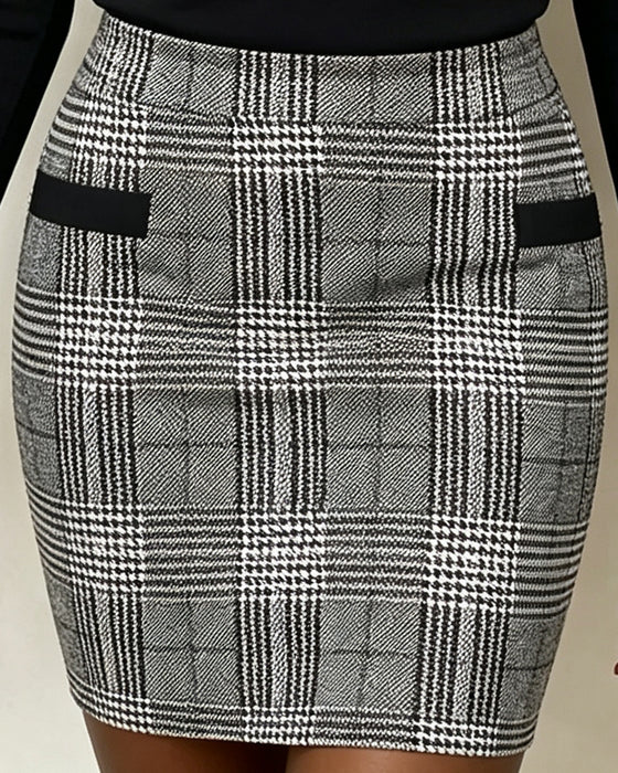 Robe Carreau Décontractée Manche Longue