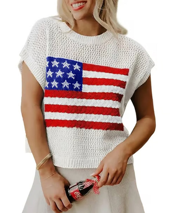 Pullover Motif Drapeau Col Rond