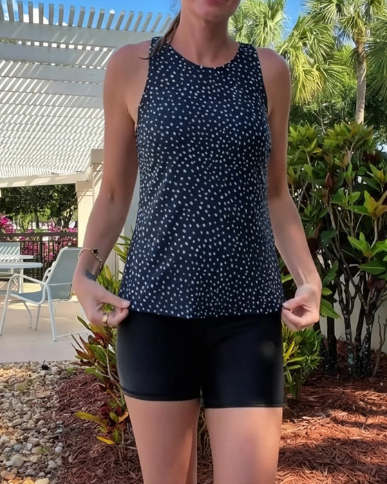 Tankini Col Rond Sans Manches À Pois