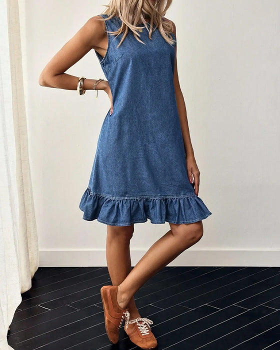Robes Sans Manches Denim Sirène Gilet Court