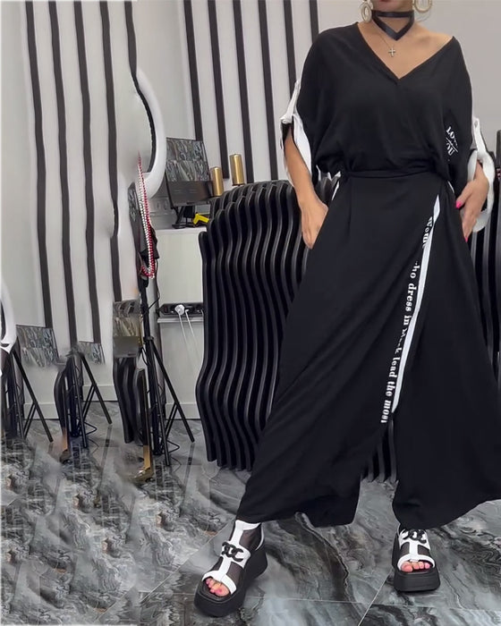 Costume Col V Irrégulier Pantalon Ample