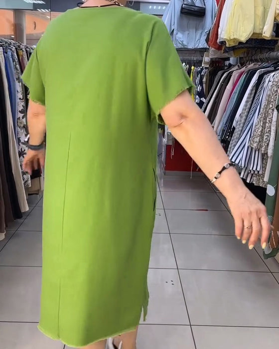 Robe Bord Brut Manche Courte Lâche Décontractée