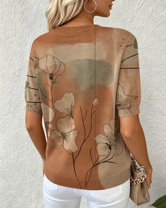 Pull-Over Imprimé Manches Courtes Col Rond