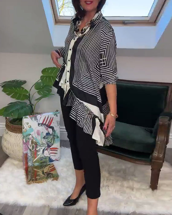 Chemise patchwork irrégulière à boutons imprimés à la mode