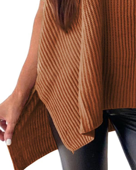 Pull-Over Unie Col Rond Manches Chauve-Souris
