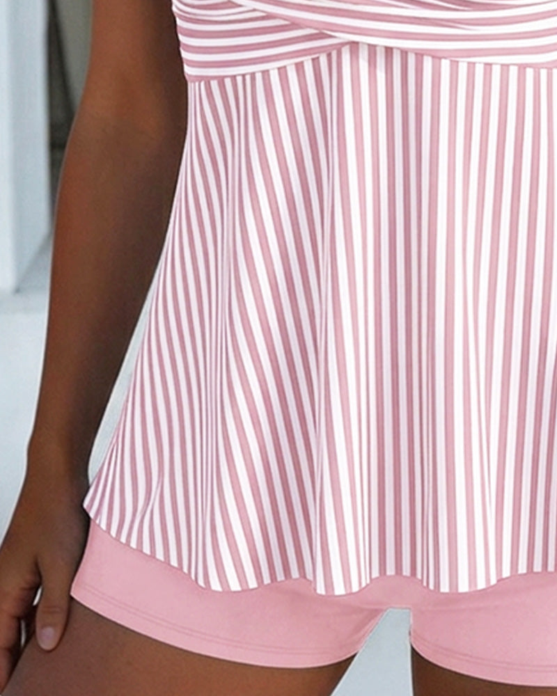 Tankini Rayé Camisole Deux Pièces