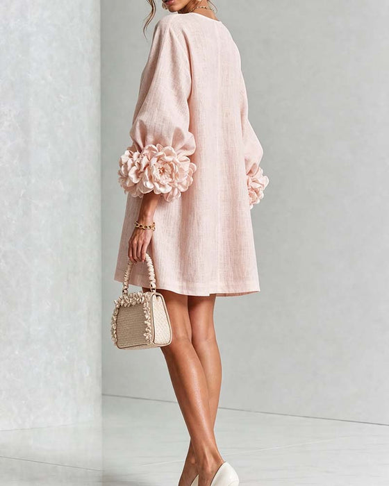 Robe Élégante Fleurie Manche Lanterne