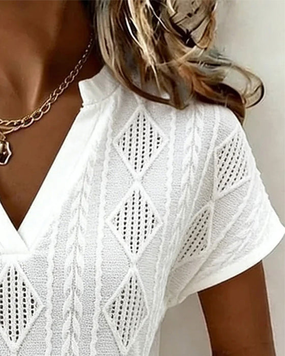 Blouse Diamond Hollow Out Col V
