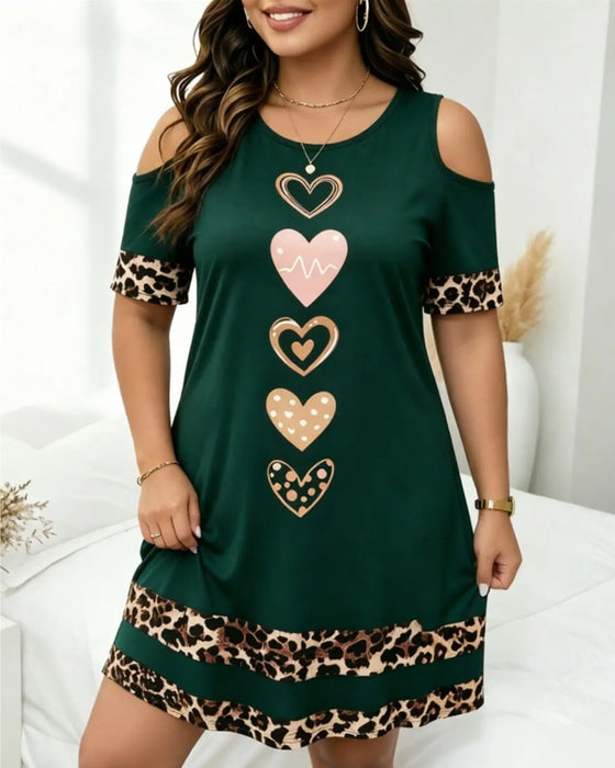 Robe Col Rond Off-Shoulder Léopard Cœur