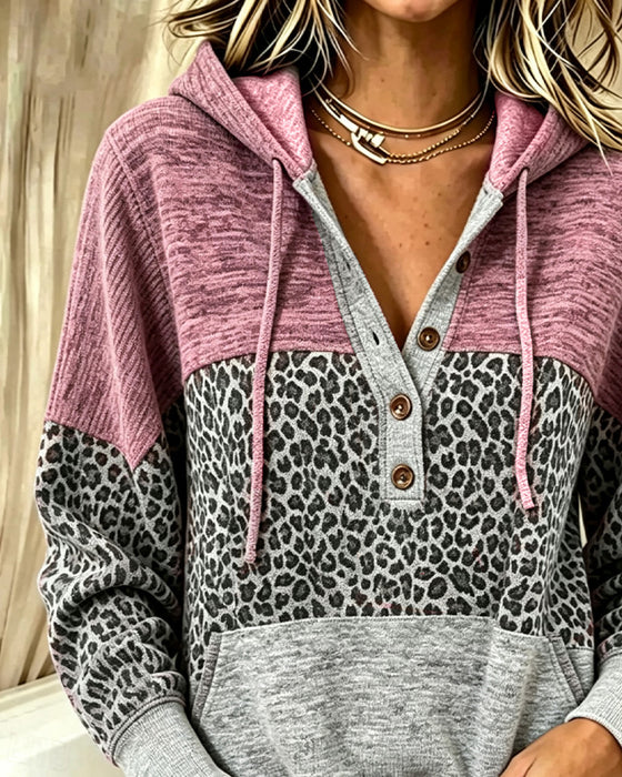 Hoodie Léopard Bloc De Couleur Cordon