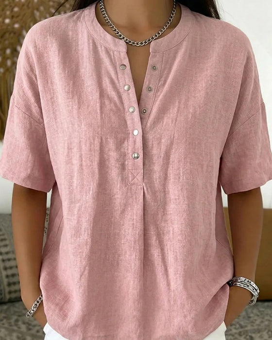 Blouse Solid Couleur Décontracté Court Manche