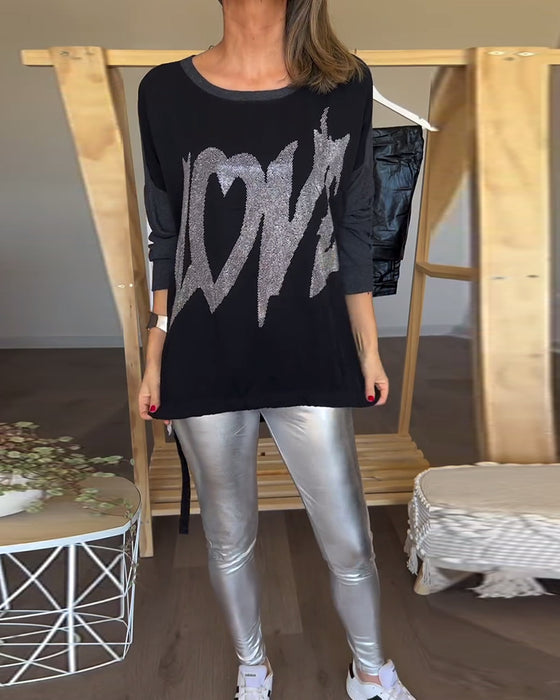 Haut décontracté à manches longues et col rond