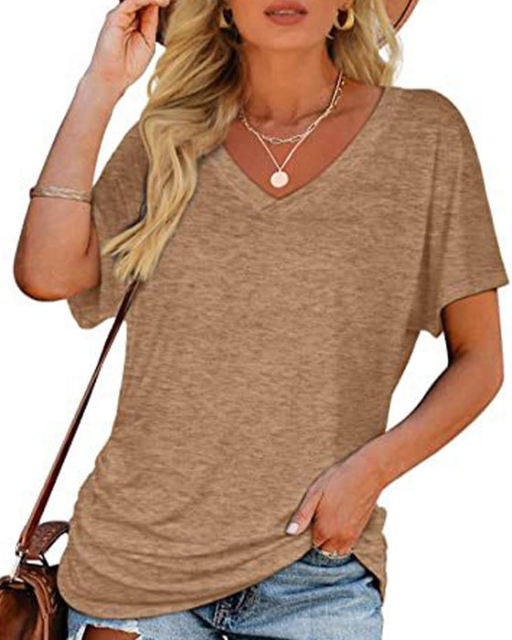 T-Shirt Plissé Uni Col En V