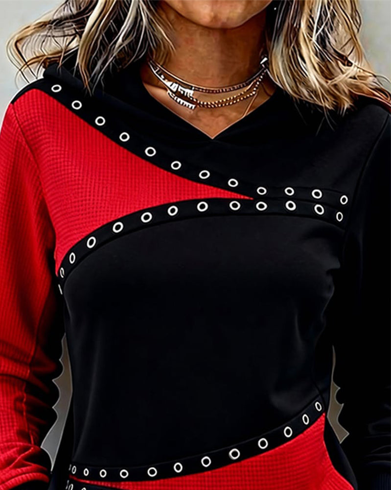 Sweat À Capuche Décontracté À Contraste De Couleurs