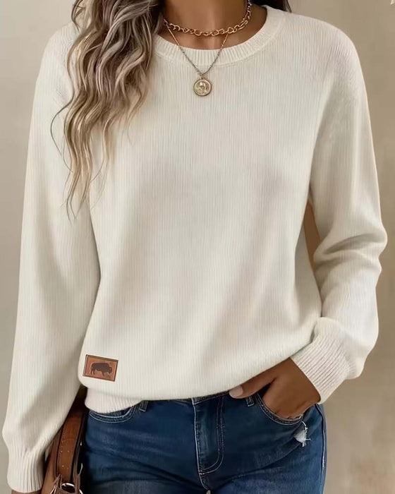 Pullover Col Rond Manches Longues Tricoté