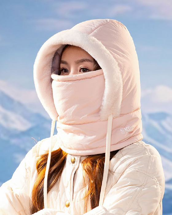 Cagoule Thermique Épaissie Doublée En Peluche Avec Masque Facial Pour Hommes Et Femmes