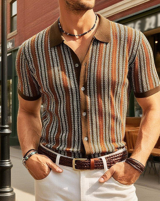 T-Shirt Revers Homme Manches Courtes Bouton