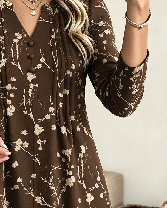 Robe Col En V Froncée Imprimé Coupe A