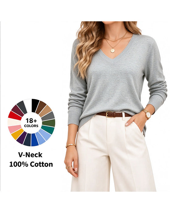 Pullover Col V Uni Manches Longues