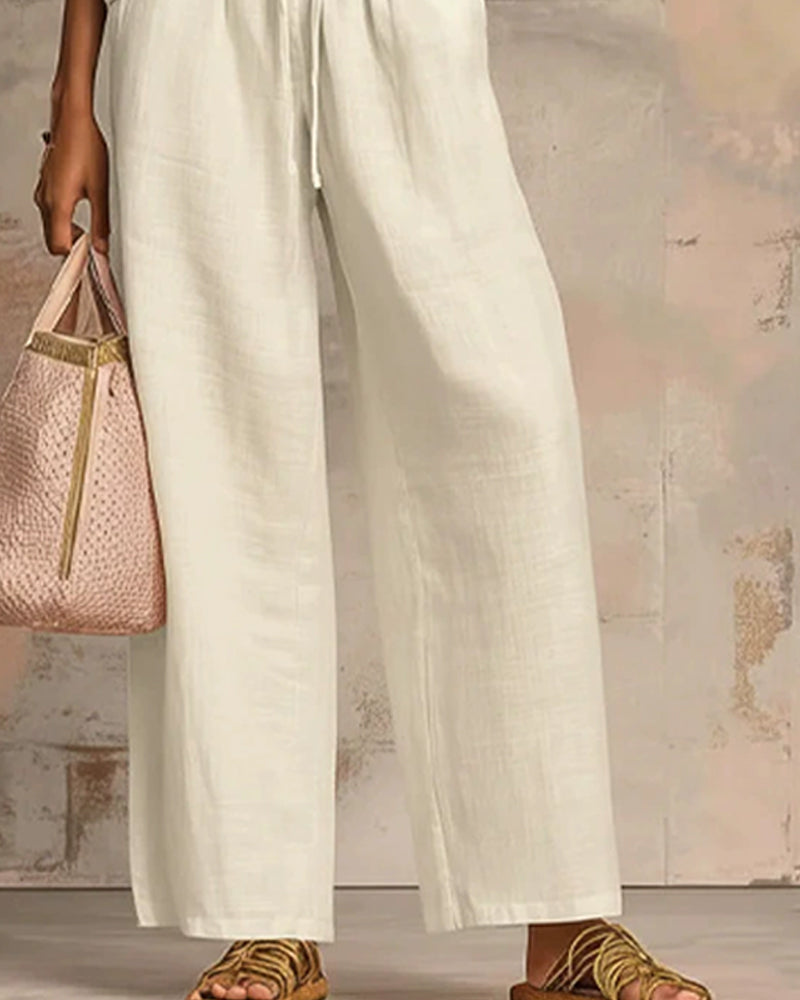 Ensembles Deux-Pièces Fermeture Éclair Col Rond Haut Large Jambe Pantalon
