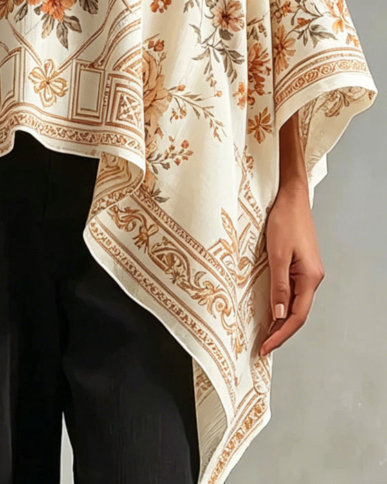 Blouse Col V Florale Irrégulière