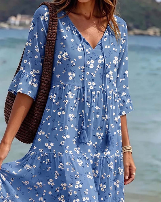 Robe Fleurie Col V Bretelles Fines