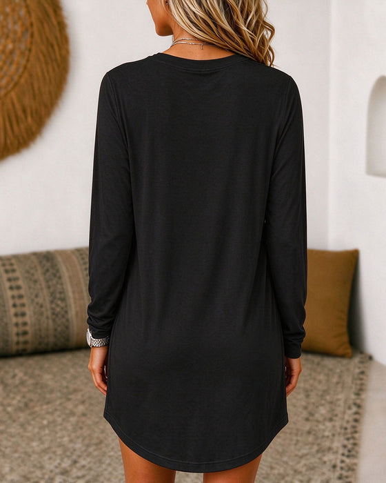 Robe Col Rond Poche Décontractée