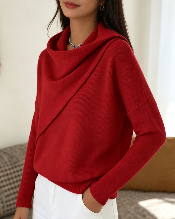 Pullover Élégant Col Mock Manches Longues Tricoté