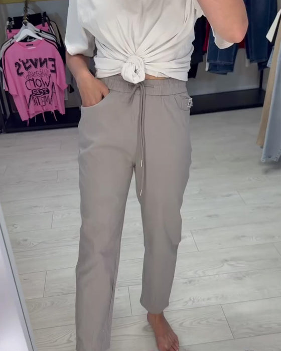 Pantalon Taille Élastique Cordon De Serrage Unie Décontracté
