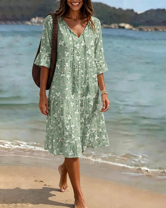 Robe Fleurie Col V Bretelles Fines