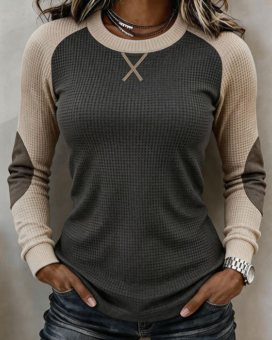 Top Col Rond Raglan Bloc De Couleur