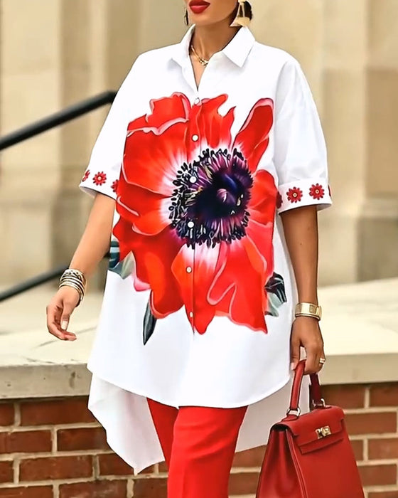 Chemise Imprimé Grande Fleur Manche Bouffante