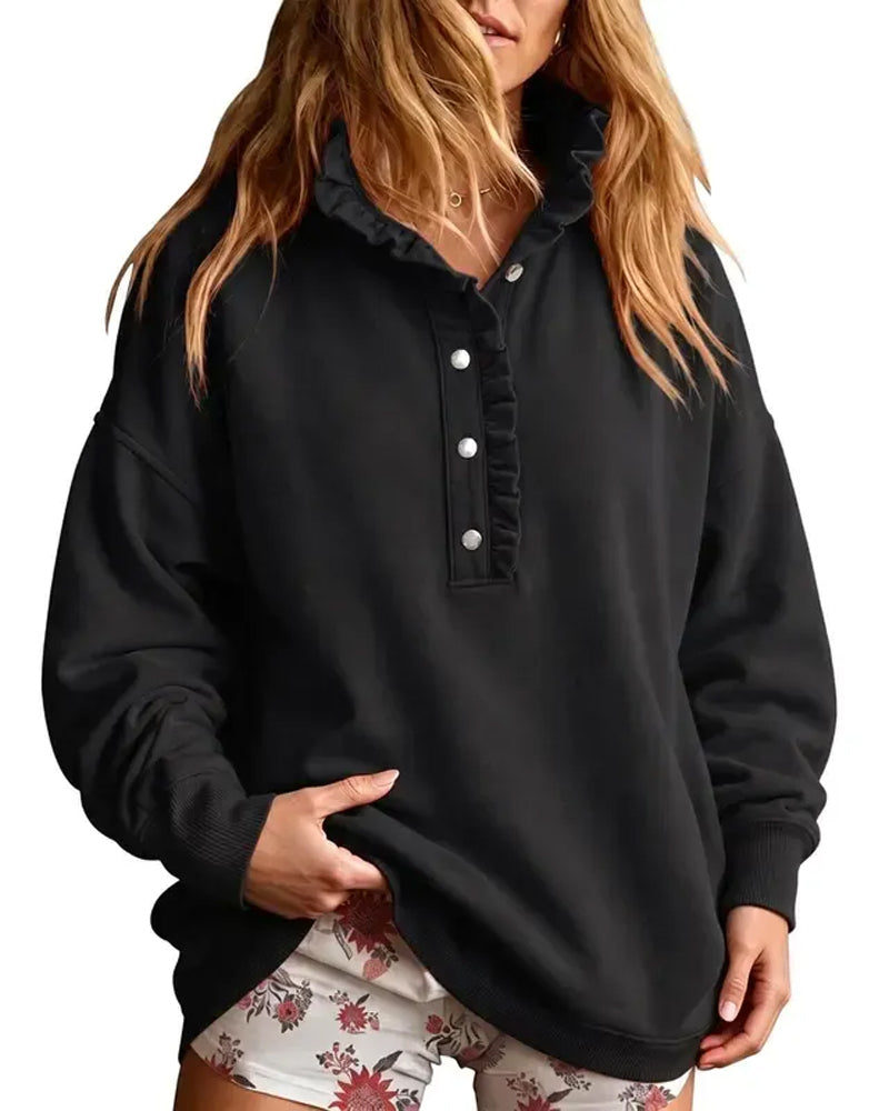 Sweat Volant Boutonné Manches Longues Loose