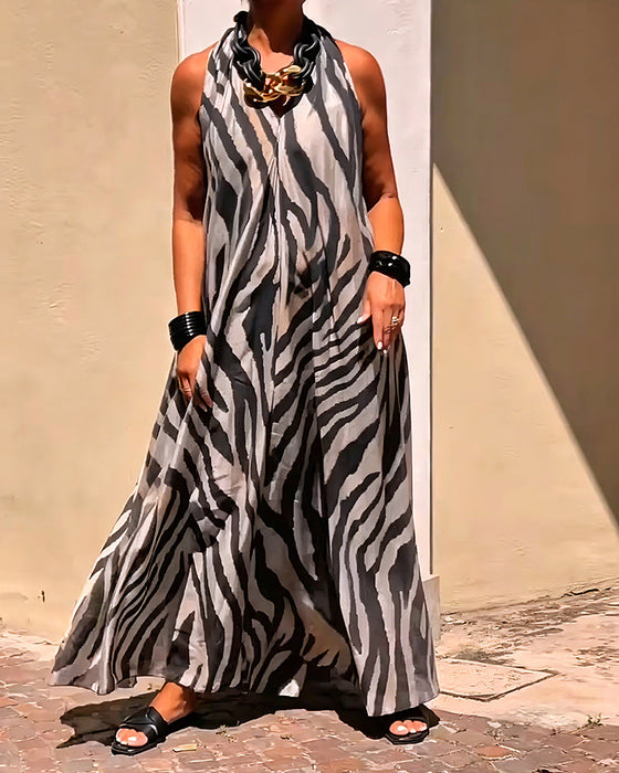 Robe Col Halter Imprimé Maxi