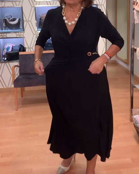 Col V Cintré Fente à la Taille Robe