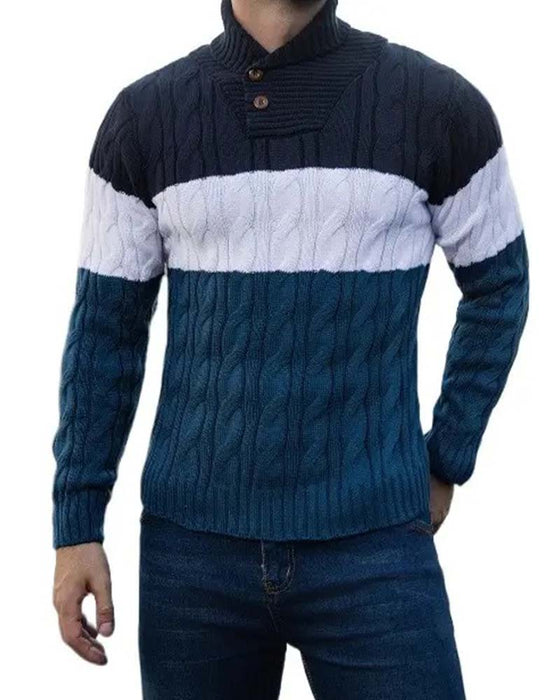 Pullover Col Haut Bouton Contraste Homme