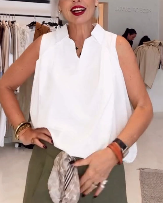 Blouse Sans Manches Col Ample