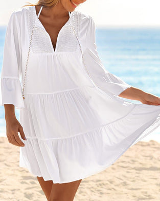 Robes Dentelle Col V Volant Patchwork