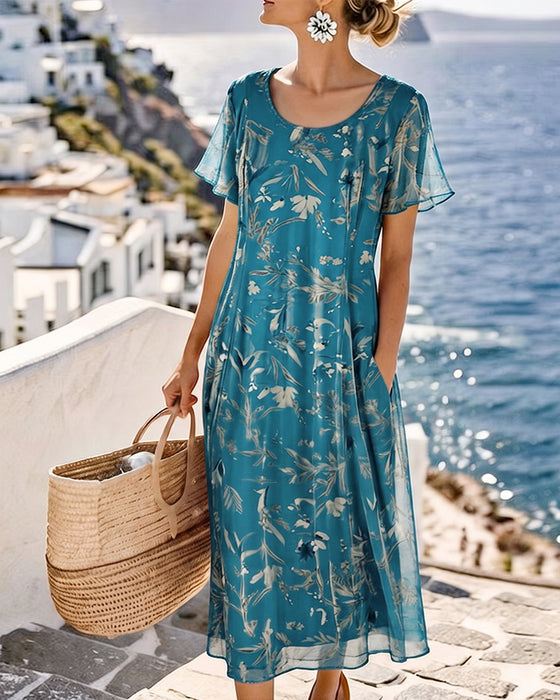 Robe Floral Encolure Ronde Maxi