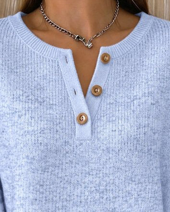Sweat Col Rond Boutonné Rayé Loose
