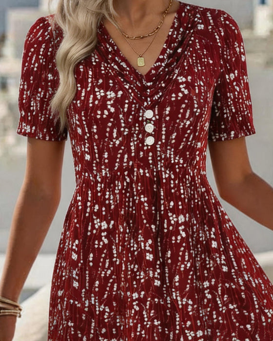 Robe Florale Froncée Col V