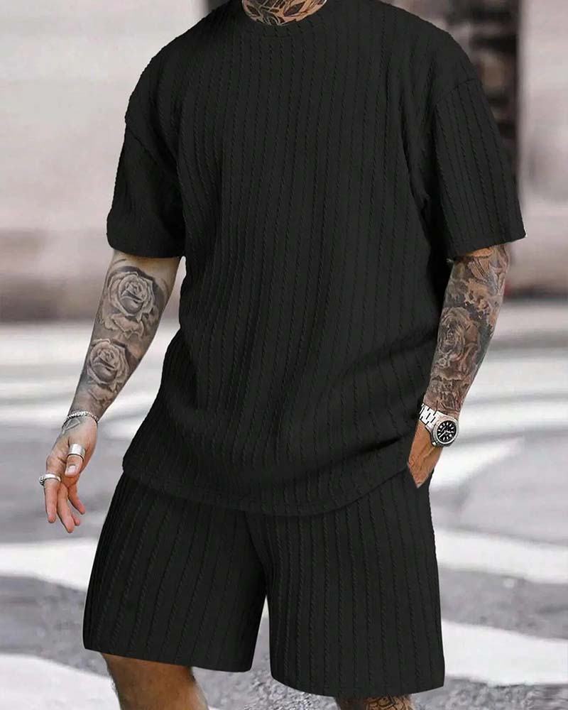 Ensemble Homme T-Shirt Rayé Et Short Col Crew