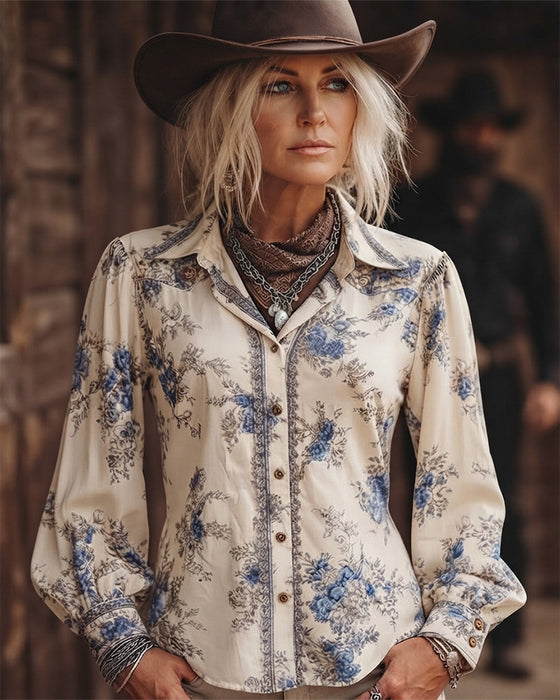 Chemise À Col À Manches Longues À Fleurs Style Vintage