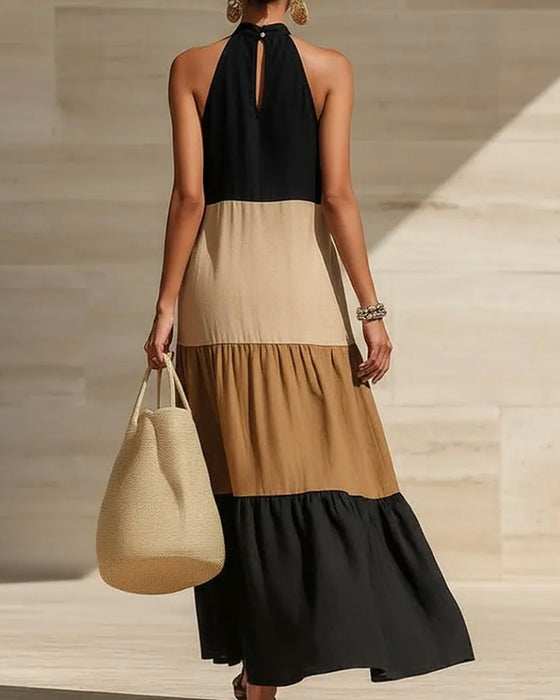 Robes Halter Off-Shoulder Patchwork Colorblock