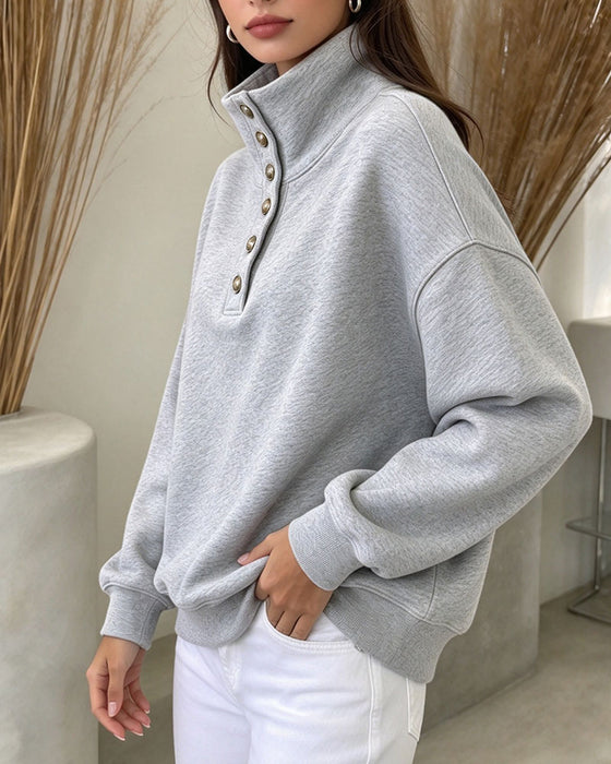 Sweat Col Haut Boutonné Manches Longues