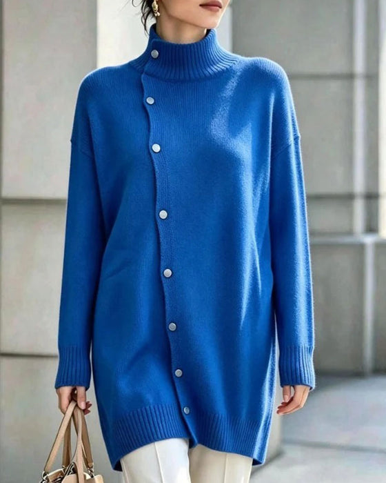 Cardigan Col Roulé Simple Boutonnage