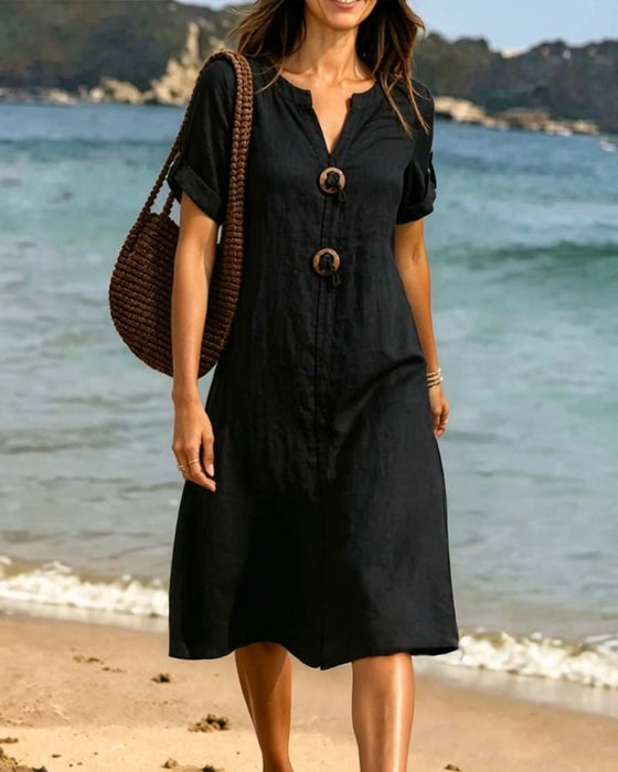 Robe Décontractée Col V Uni