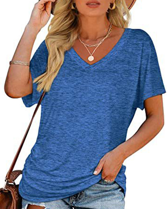 T-Shirt Plissé Uni Col En V