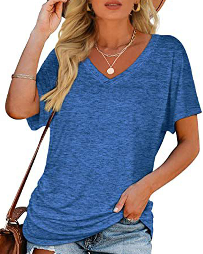 T-Shirt Plissé Uni Col En V